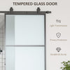36 x 84 in Sliding Door with 6FT Hardware Kit and Handle, Industrial Frosted Tempered Glass Door with Carbon Steel, Easy Installation