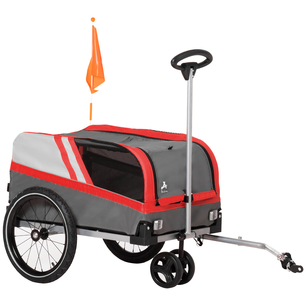 Dog Bike Trailer 2-in-1 Travel Dog Stroller, Small Pet Bicycle Cart Carrier with Universal Coupler, Safety Leash, and Easy Fold Design, Red