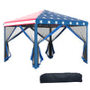 10' x 10' Heavy Duty Pop Up Canopy with Removable Mesh Sidewall Netting, Easy Setup Design, Party Event with Storage Bag, American Flag