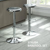 Adjustable Bar Stools Set of 2, Modern Swivel Barstool with Footrest, Stainless Steel Round Top for Kitchen and Dining Room, Silver