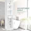 Modern Bathroom Cabinet, Narrow Storage Cabinet with 3 Open Shelves, Drawer, Recessed Door and Adjustable Shelf, White