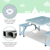 38"Camping Table with 4 seat Porch or Picnic Table Folding with carrying Handle, Patio Table with Umbrella Hole, Collapsible Seating, Silver
