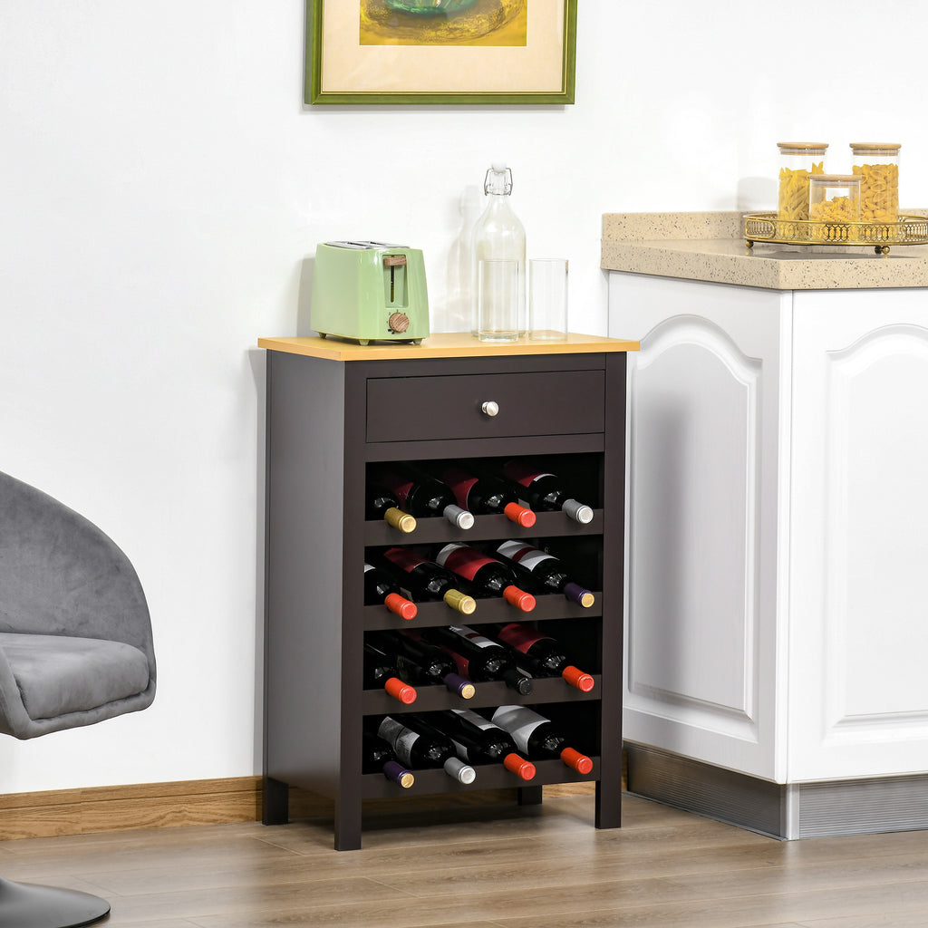 Modern Wine Rack, Storage Cabinet with 16-Bottle Wine Holder and Drawer for Living Room or Home Bar, Dark Brown