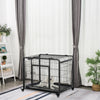 Metal Dog Crate Heavy Duty Kennel with Removable Tray 4 Wheels & Folding Design Grey
