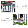 Wooden Wooden Cat House Feral Cat Shelter Kitten Condo with Escape Door, Porch and Flower Stand - Dark Grey/White