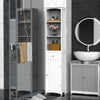 Slim Bathroom Storage Cabinet, Freestanding Linen Cabinet with Knob, Stripe Pattern and 3 Open Shelves, 1 Drawer, Bath Room Cabinet, White