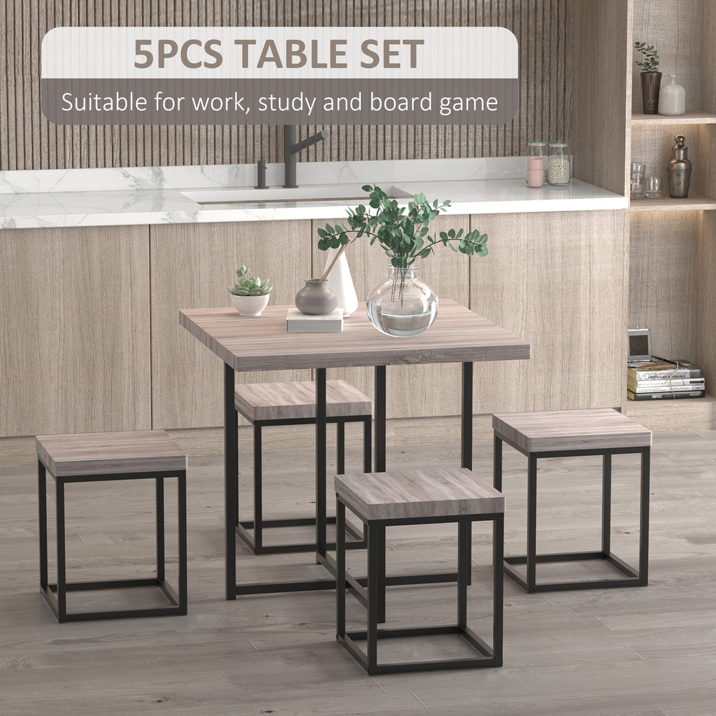 5 Piece Dining Table Set, Square Kitchen Table Set With Stools for Small Space, Breakfast Nook, Natural Wood