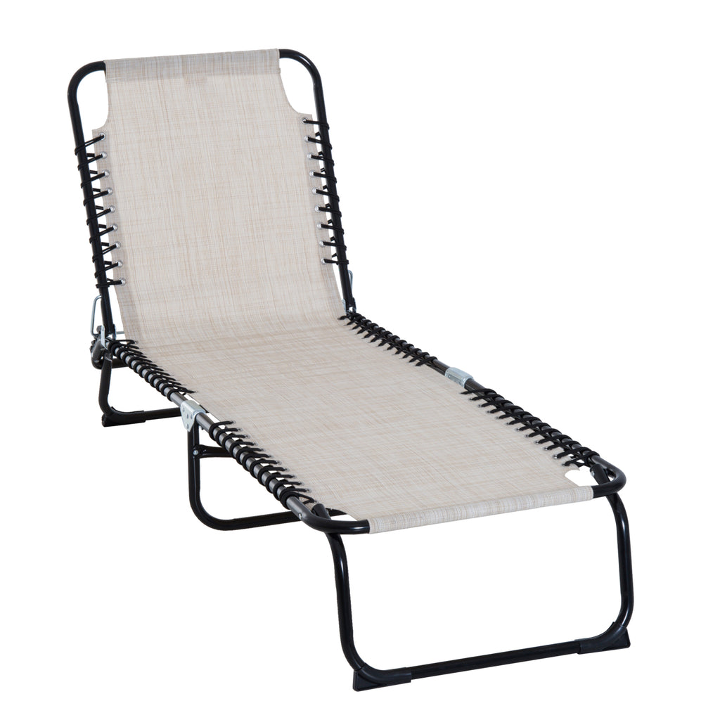 Outdoor Folding Chaise Lounge Chair Portable Lightweight Sun Lounger with 4-Position Adjustable Backrest for Deck, Poolside, Cream White