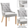 2 Piece Fabric Dining Chairs Set of 2, Leisure Padded Accent Chair with Armrest, Solid Wooden Legs, Light Grey
