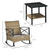 3 Piece Rocking Wicker Bistro Set, Outdoor Patio Furniture Set with two Porch Rocker Chairs, Cushions, Two-Tier Coffee Table for Garden, Backyard, Light Gray