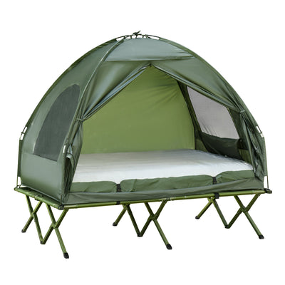 2 Person Foldable Camping Cot, Portable Outdoor with Bedspread & Thick Air Mattress, All in One