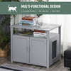 Wooden Cat Litter Box Enclosure Furniture with Adjustable Interior Wall & Large Tabletop for Nightstand  Grey