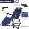 Folding Lounger Chair Metal Frame Folding Sun Lounger Curved Reclining Chair 120Â° / 180Â° W/ Head Pillow Navy