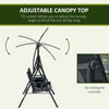 2 Person Porch Swing with Canopy, Covered Patio Swing with Pivot Storage Table, Cup Holder, & Adjustable Overhead Canopy, Black