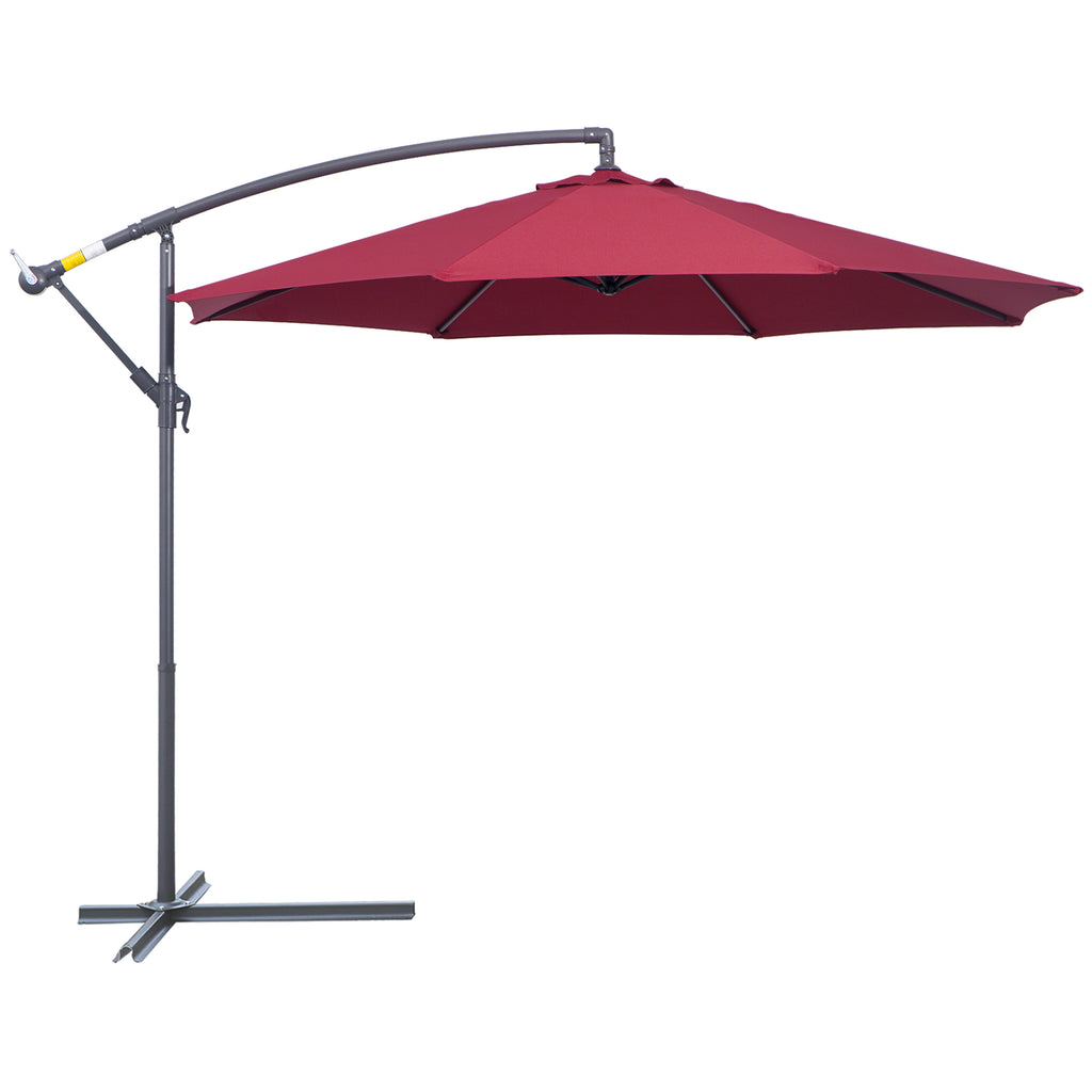 10' Cantilever Hanging Tilt Offset Patio Umbrella with UV & Water Fighting Material and a Sturdy Stand, Red
