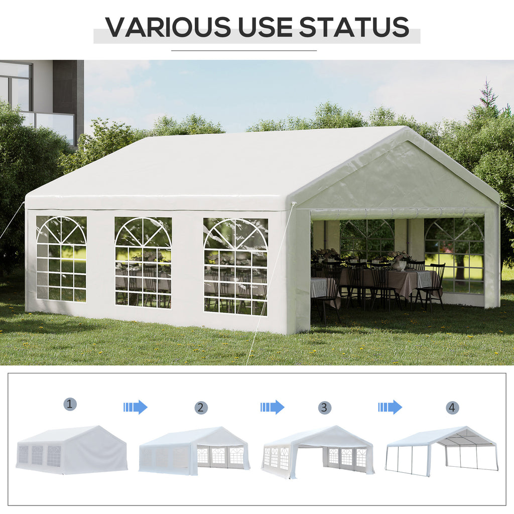 20' x 20' Heavy-duty Large Wedding Tent, Outdoor Carport Garage Party Tent, Patio Gazebo Canopy with Sidewall, White