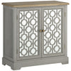 Farmhouse Storage Cabinet, Sideboard Buffet Cabinet with Double Glass Doors and Wood Countertop for Kitchen, Dining Room, Living Room, Grey