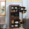 72" Kitchen Buffet with Hutch, Freestanding Pantry Cupboard with Utility Drawer, 2 Door Cabinets and Countertop, Brown