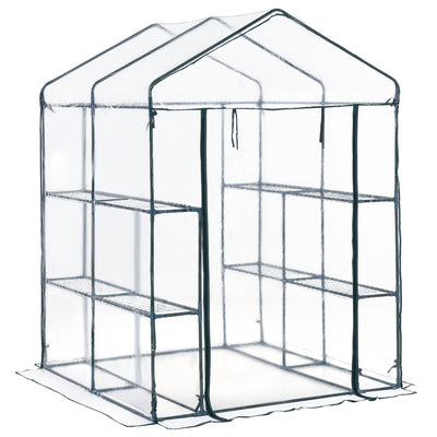 Walk-in Greenhouse 5' x 5' x 6' Hot House with 3-Tier Shelving, Roll-Up Door for Outdoor, Garden