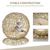 Wicker Cat Bed Elevated Rattan Kitten Basket Pet Den. House Cozy Cave with Soft Cushion Brown