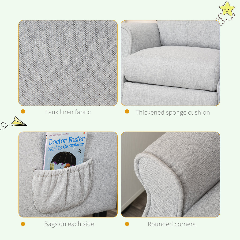 Kids Recliner Chair Children Sofa Angle Adjustable Single Lounger Armchair Gaming Chair with Footrest 2 Side Pockets for 3-5 years, Light Grey