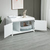 Cat Litter Box Furniture Hidden Litter Box Enclosure Cabinet Indoor Cat Washroom Double-door Nightstand End Table with Cat Hole White