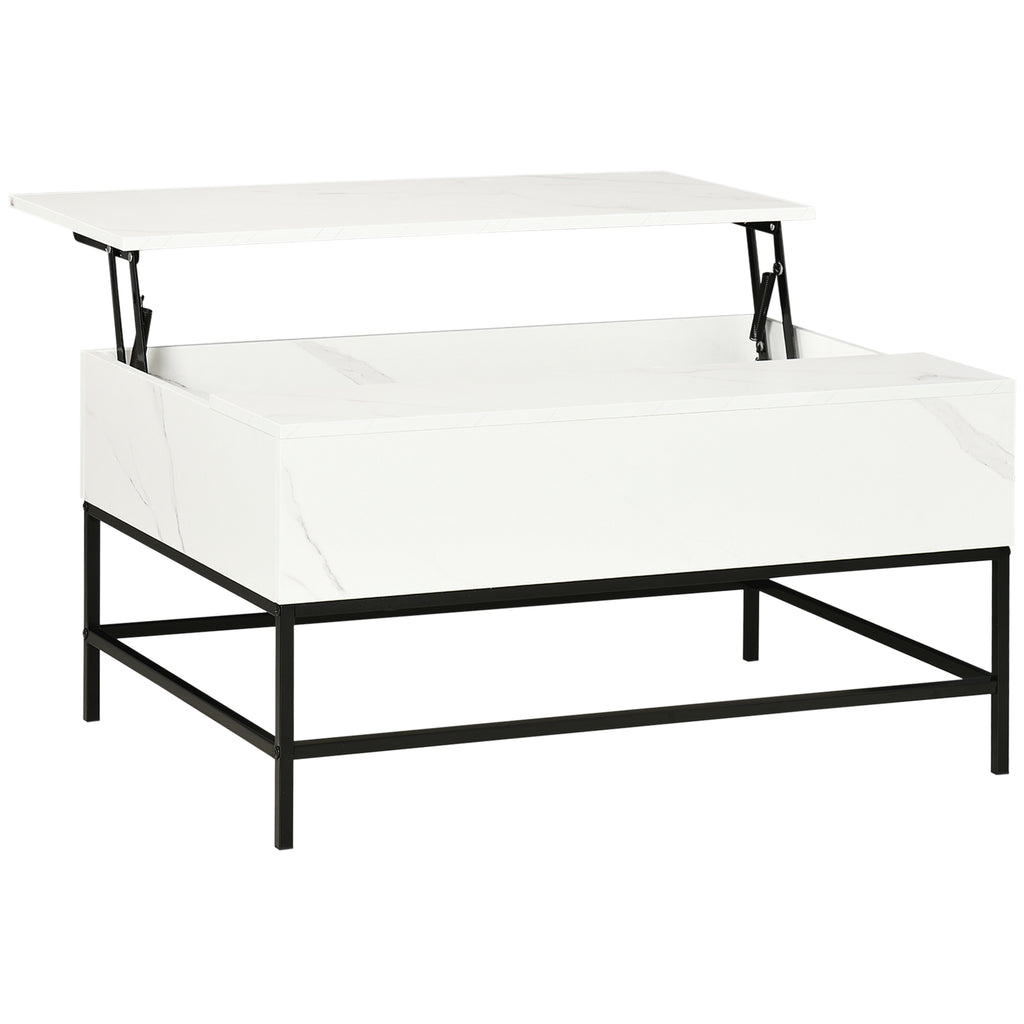Modern Lift Top Coffee Table with Hidden Storage Compartment and Metal Legs, for Living Room, Home Office, White
