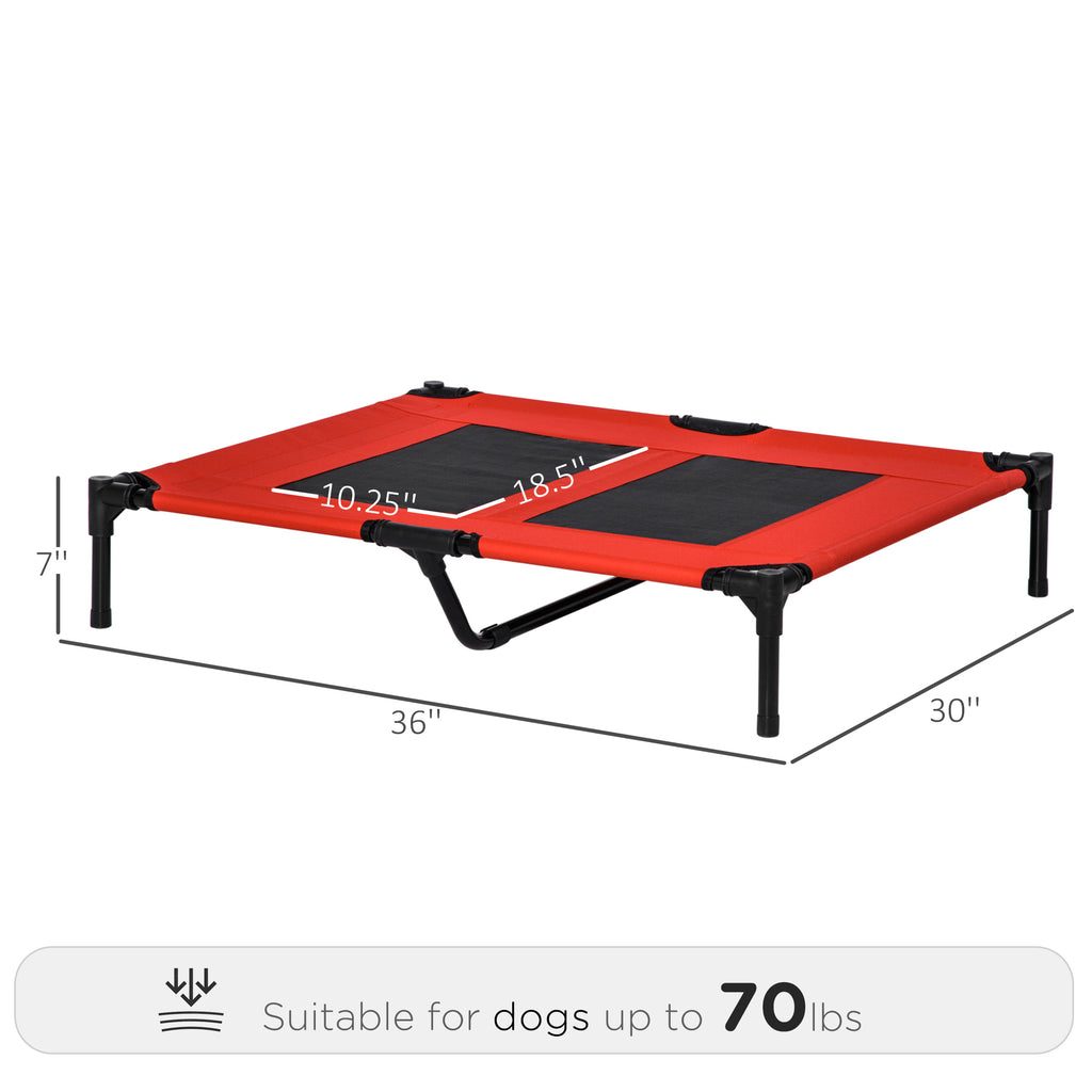 36" x 30" Elevated Cooling Summer Dog Cot Pet Bed With Mesh Ventilation - Red