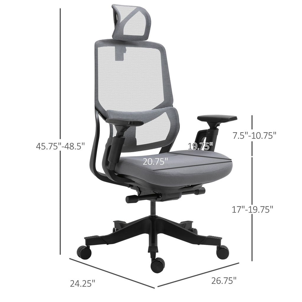 Mesh Home Office Chair High Back Task Recliner with Adjustable Height, Lumbar Back Support, Arm, Headrest, Grey