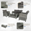 4-piece Outdoor Patio Rattan Furniture Set with 2 Chairs  1 Double Couch  & a Coffee Table & Cushions  Grey