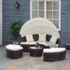4-piece Cushioned Outdoor Rattan Wicker Round Sunbed or Conversational Sofa Set with Sun Canopy for Lawn Garden Backyard Poolside, Beige