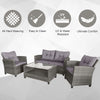 4-piece Outdoor Patio Rattan Furniture Set with 2 Chairs  1 Double Couch  & a Coffee Table & Cushions  Onyx
