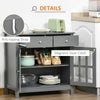 Sideboard Buffet Cabinet, Storage Cupboard with Glass Doors, Adjustable Shelf and 2 Drawers for Kitchen, Grey
