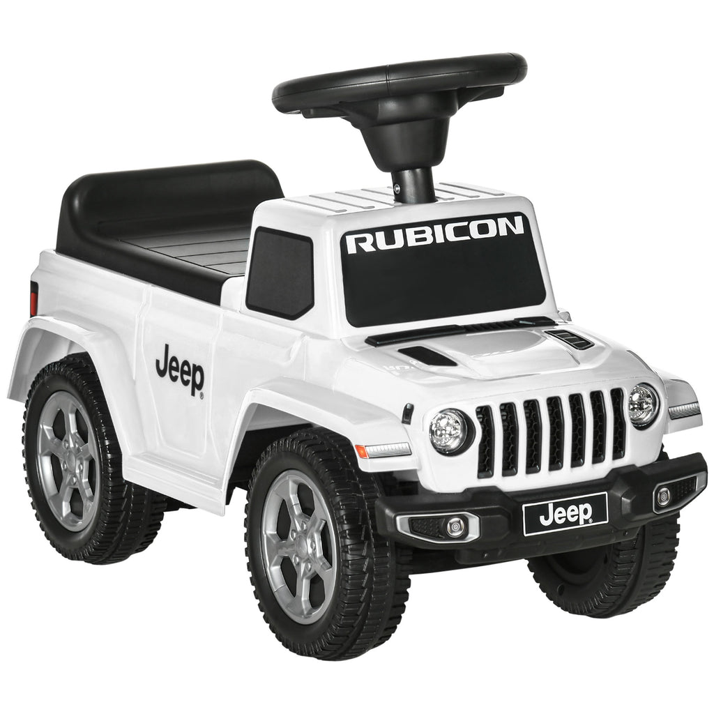 Licensed Jeep Kids Ride on Push Car and Ride Racer, Foot-to-Floor Ride on Sliding Car Pushing Cart with Horn Engine Sound, Under Seat Storage, White