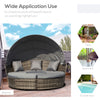 4pc Rattan Patio Furniture Set, Round Convertible Daybed or Sunbed, Adjustable Sun Canopy, Sectional Outdoor Sofa, 2 Chairs, Table, 3 Pillows, PE Plastic Wicker, Dark Gray