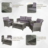 4-piece Outdoor Patio Rattan Furniture Set with 2 Chairs  1 Double Couch  & a Coffee Table & Cushions  Onyx