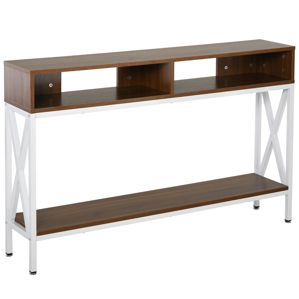 Industrial Style Entryway Console Table Desk with Shelf Living Room  Bedroom Light Walnut Wood Grain and White