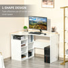 L-Shaped Corner Home Office Computer Desk, Study Table PC Workstation with Storage Shelf, Space Saving, White Wood Grain