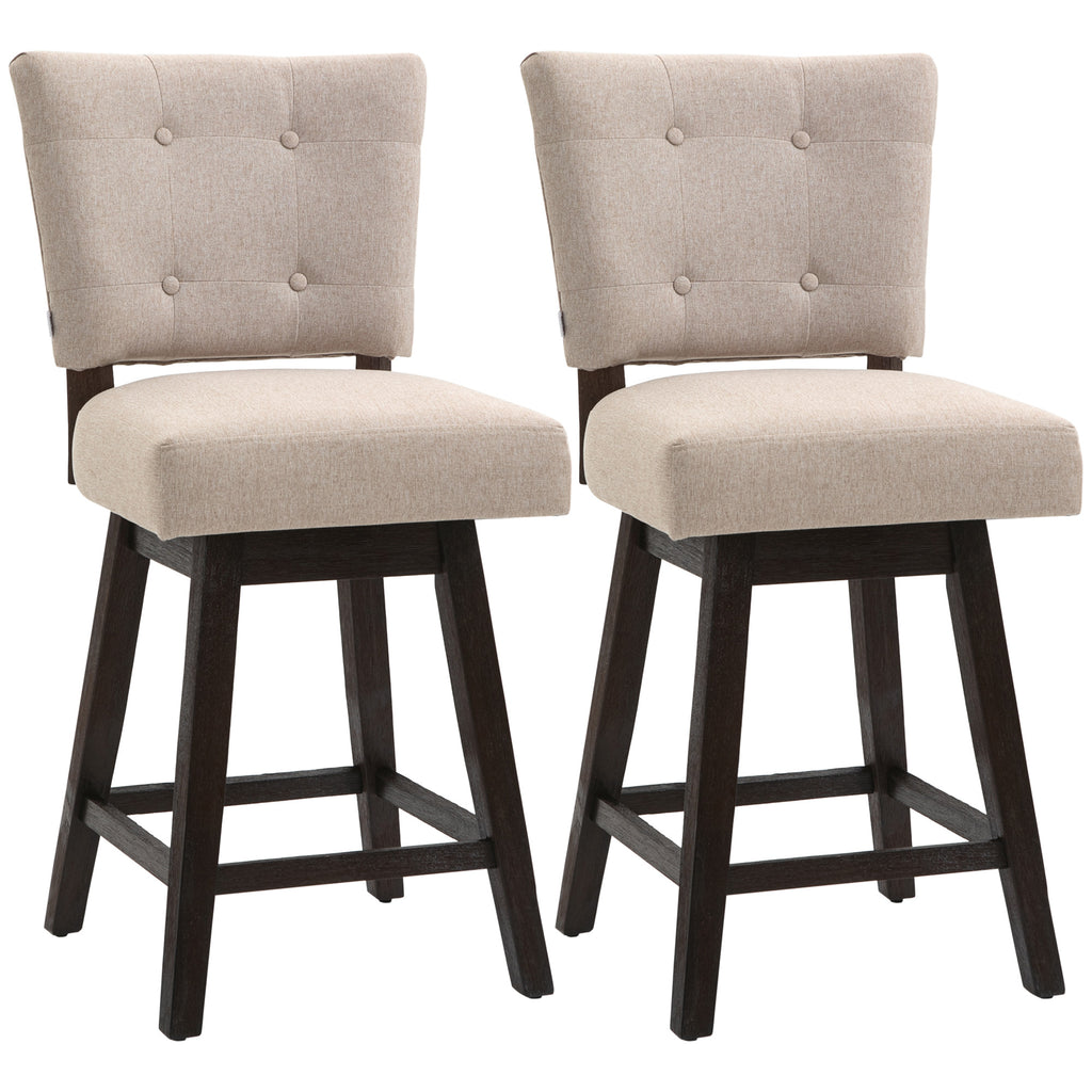 Set of 2 Tufted Bar Stool Chairs, Beige