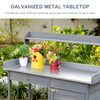 Potting Bench Table with Storage Cabinet and Open Shelf, Garden Planting Workstation with Steel Tabletop, Grey