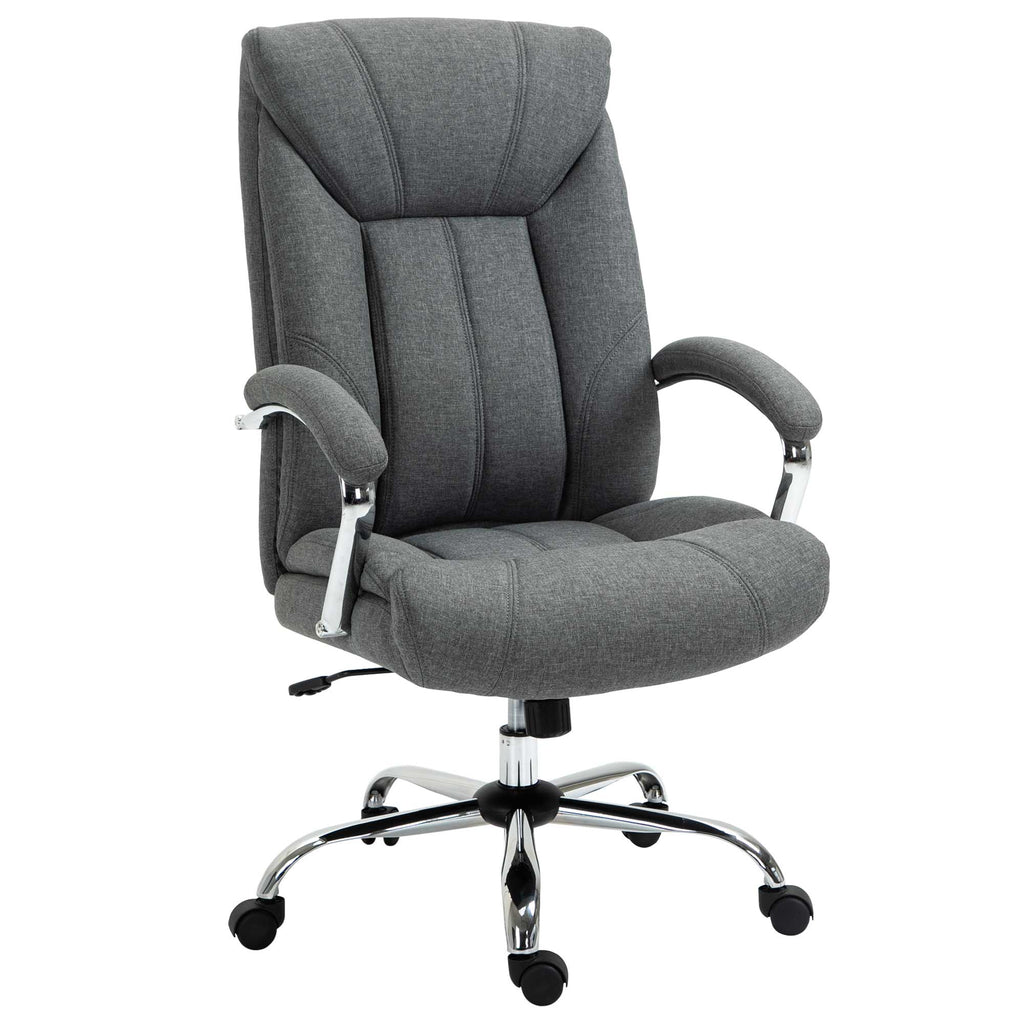 High Back Office Chair, Fabric Executive Office Chair with Padded Armrests, Ergonomic Chair with High-End Gas Lift and Linen-Feel Fabric, Grey