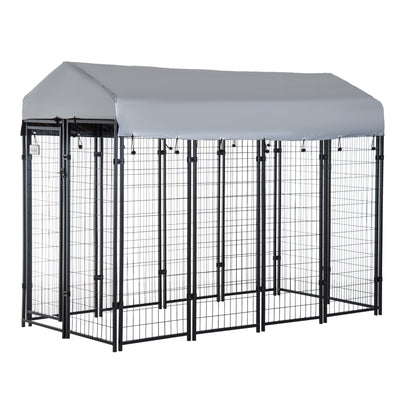 8' x 4' x 6' Large Dog Kennel Outdoor Steel Fence with UV-Resistant Oxford Cloth Roof & Secure Lock
