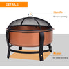 Copper-Colored Round Basin Wood Fire Pit Bowl with Organte Black Base  a Wood Poker  & Mesh Screen for Embers