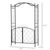 85'' Metal Garden Arbor with Gate, Outdoor Steel Arch with Scrollwork for Climbing Vines, Ground Mountable Columns