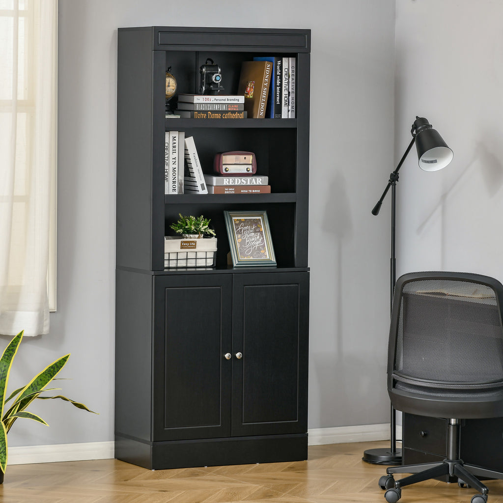 72" Kitchen Buffet with Hutch, Kitchen Pantry Cupboard with 2 Door Cabinet, and 2 Adjustable Shelves, Black