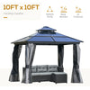 10x10 Hardtop Gazebo with Aluminum Frame, Polycarbonate Gazebo Canopy with Curtains, Netting for Garden, Patio, Backyard, Grey