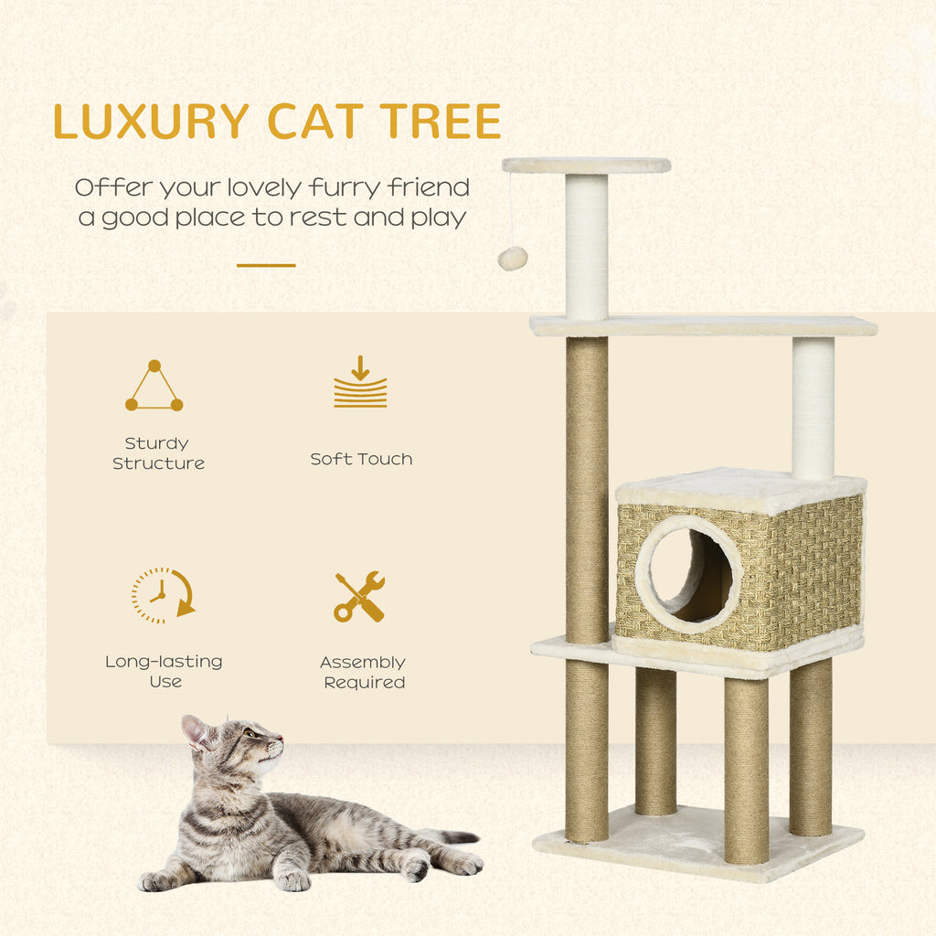 Cat Tree, Climbing Kitten Cat Tower Activity Center for Indoor Cats with Jute Scratching Post, Condo, Kitten Stand, Hanging Ball Toy, Beige