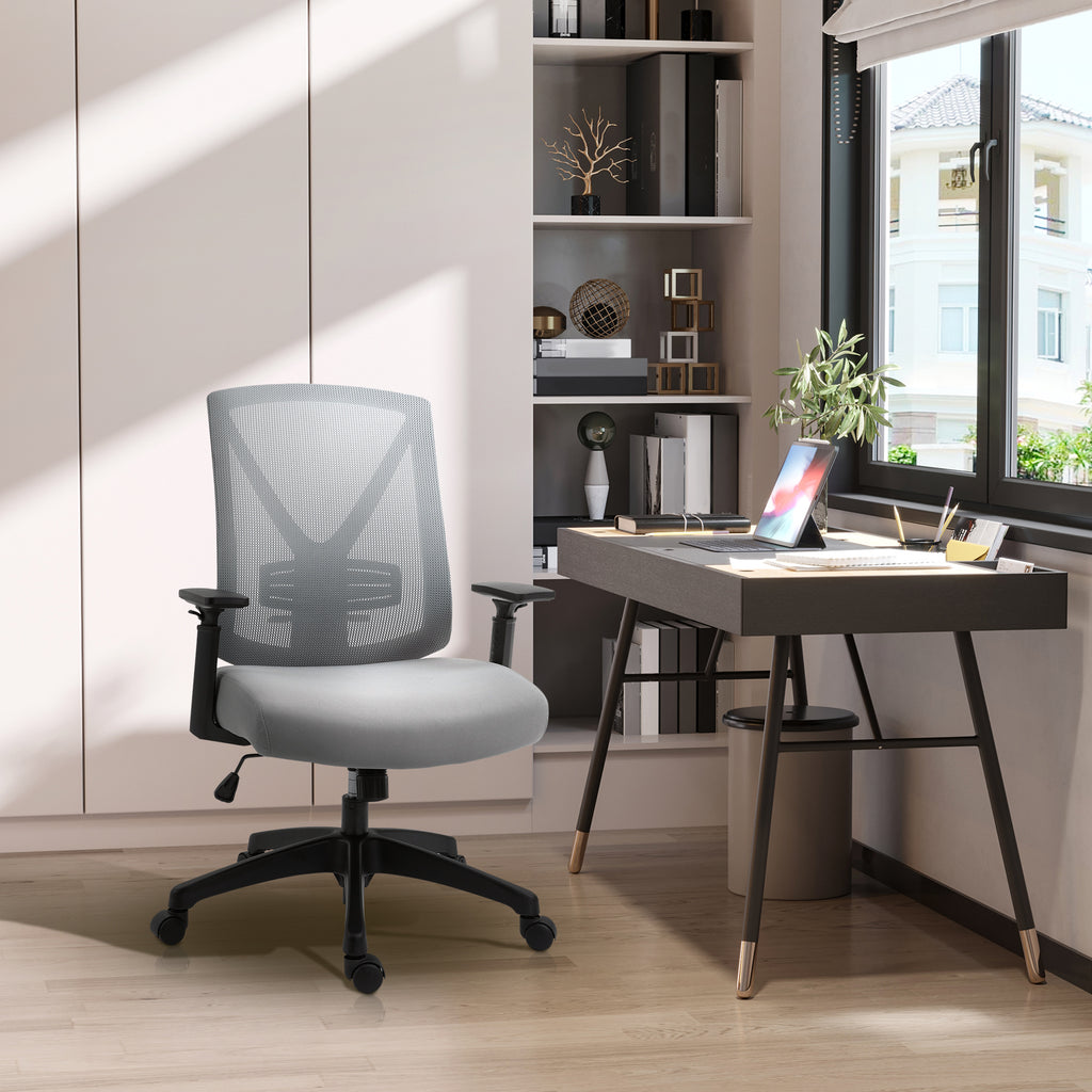 Rolling Chair Office Chair Mesh Mid-Back Swivel Computer Desk Task Chair Home Study Rocker With Wheels, Lumbar Support, Grey