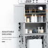 Modern Over The Toilet Storage Cabinet, Double Door Bathroom Organizer with Inner Adjustable Shelf and Open Shelf, Grey