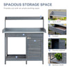 Potting Bench Table with Storage Cabinet and Open Shelf, Garden Planting Workstation with Steel Tabletop, Grey